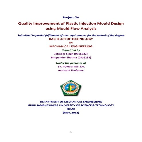 Project Report File of Mouldflow Analysis