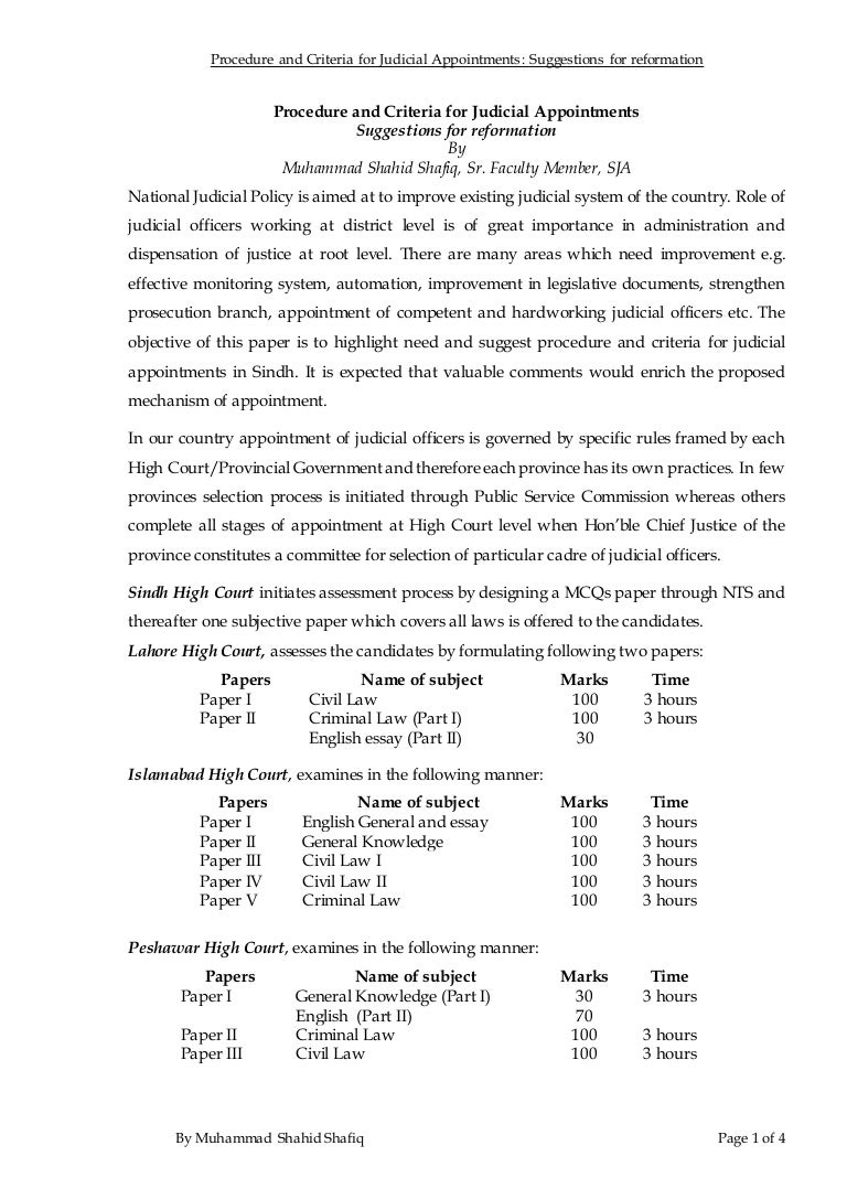 Procedure and Criteria of Judicial Appointments 1