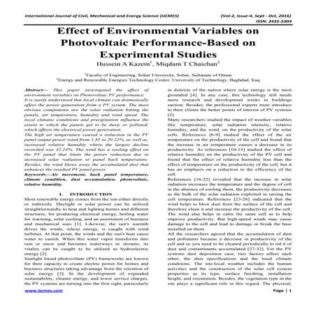 effect of environmental variables on photovoltaic performance based on experi...