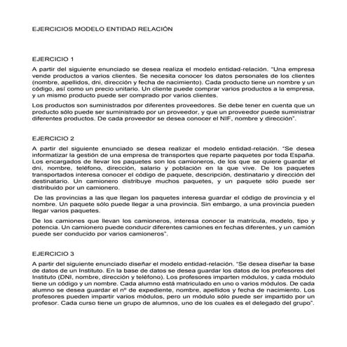 Ejercicios con diagramas modelo Entidad Relacion | DOCX