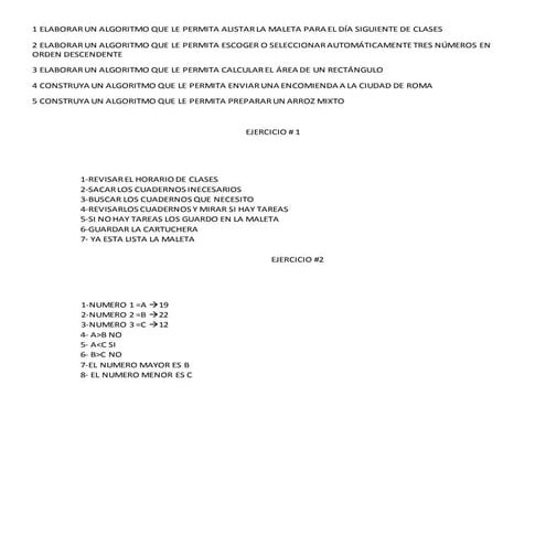 1 elaborar un algoritmo que le permita alistar la maleta para el día ...