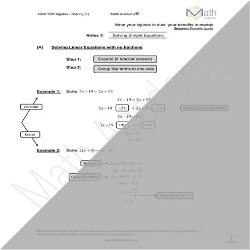 Sec 1 Maths Notes Equations