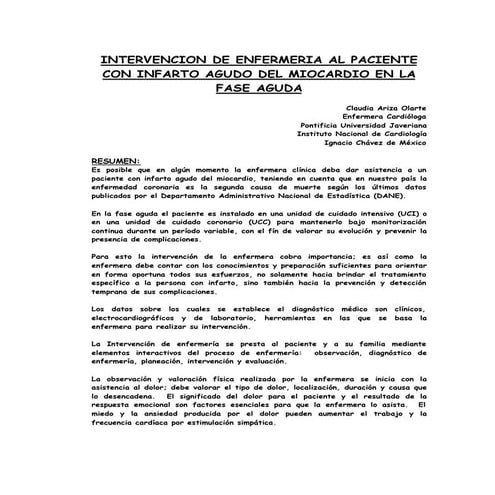 1 enfermeria en infarto agudo del miocardio