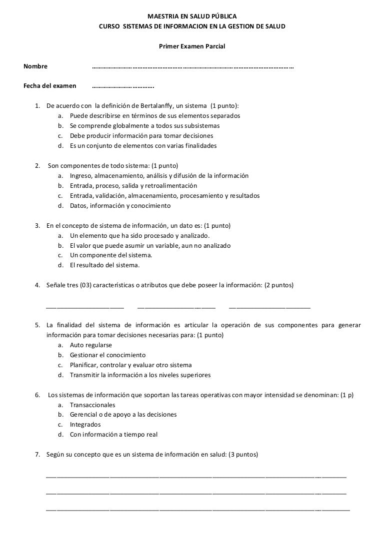 1er Examen Sist Info Gestion Salud Maestria San Marcos Dr Vargas 2011