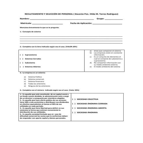 1 er examén reclutamiento y selección de personal