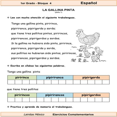 1er grado   español - trabalenguas