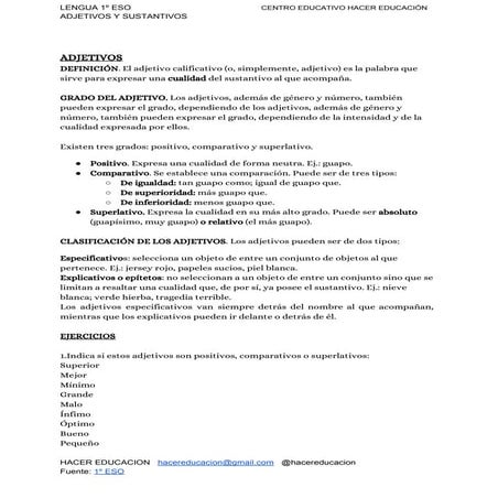Lengua 1º eso: Adjetivos y Sustantivos