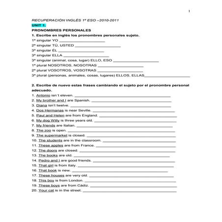 1º eso evaluación inglés