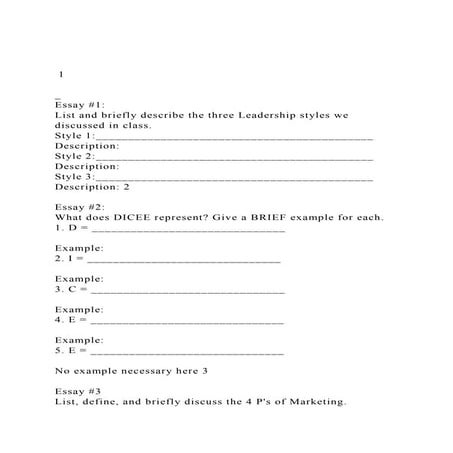  1 _ Essay #1 List and briefly describe the three Leade.docx