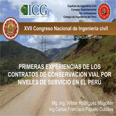 1eras Experiencias Contratos Conserv. Vial p. Niveles de Servicio en el Perú