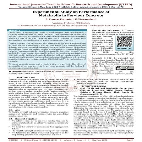 Experimental Study on Performance of Metakaolin in Pervious Concrete