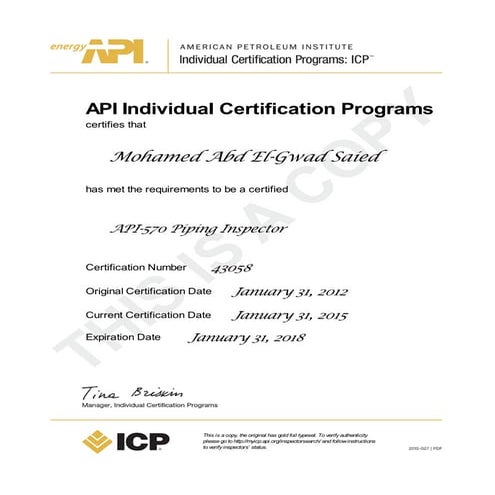 API 570 Piping Inspector Certificate | PDF
