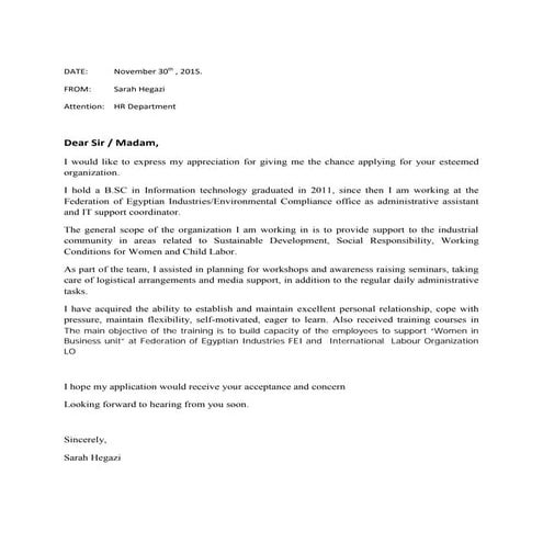Cover Letter Networking | DOC