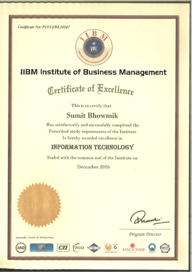IIBM Executive MBA Course Completion Certificate
