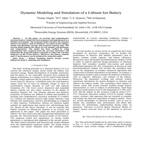 Dynamic Modeling and Simulation of a Lithium Ion Battery