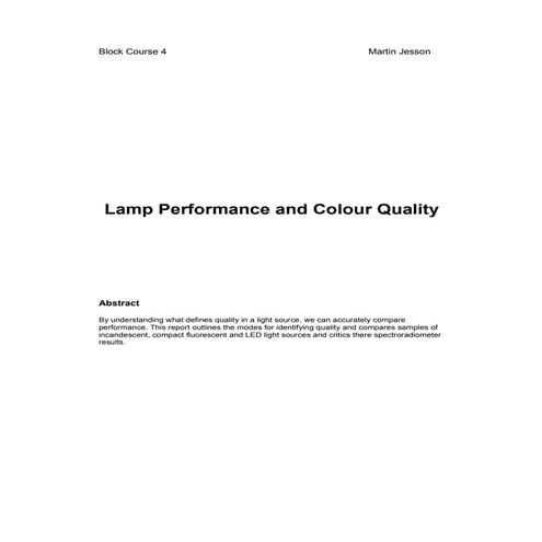 Technical Report - Lamp Performance vs Colour Quality