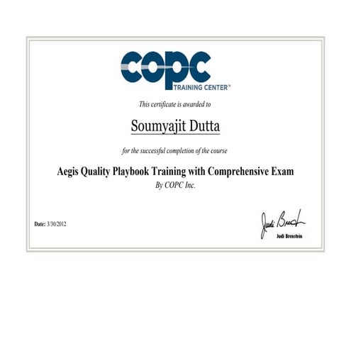 9.1.13 COPC - Quality Best Practice Certificate | PDF