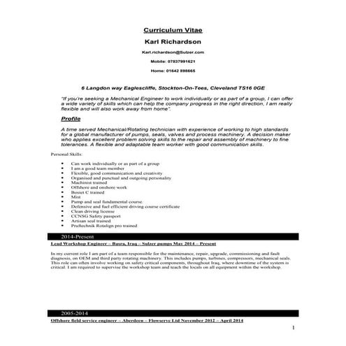 Karl Richardson's  C.V