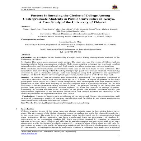 factors influencing the choice of college among undergraduate students ...