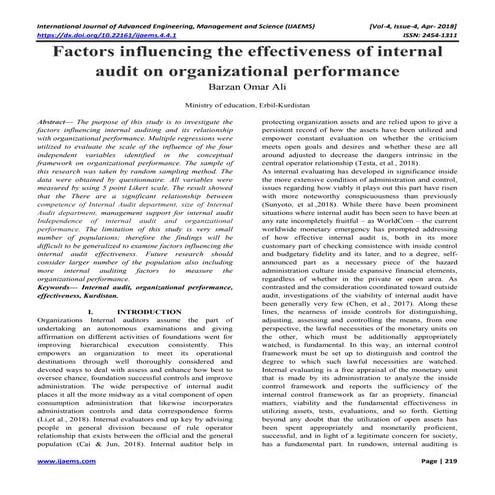 Factors influencing the effectiveness of internal audit on ...