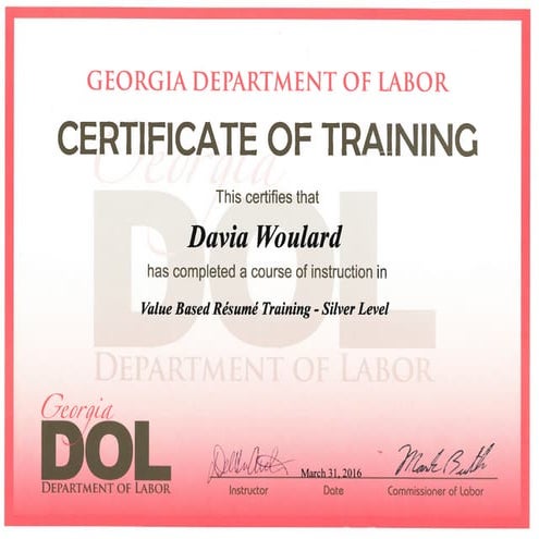 Value Based Resume Training-Silver Level