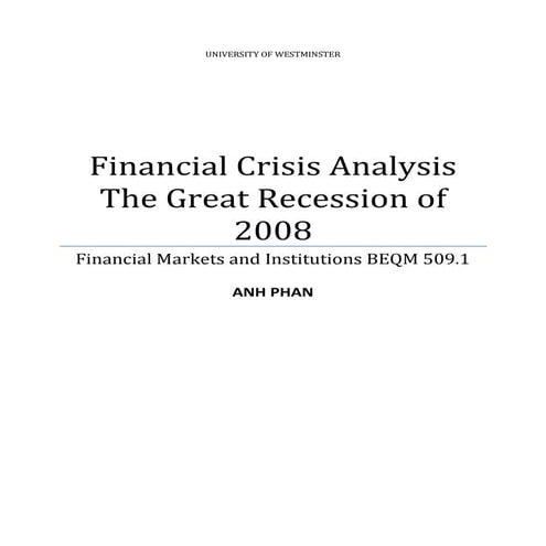 Financial Crisis Analysis - The Great Recession of 2008 | PDF
