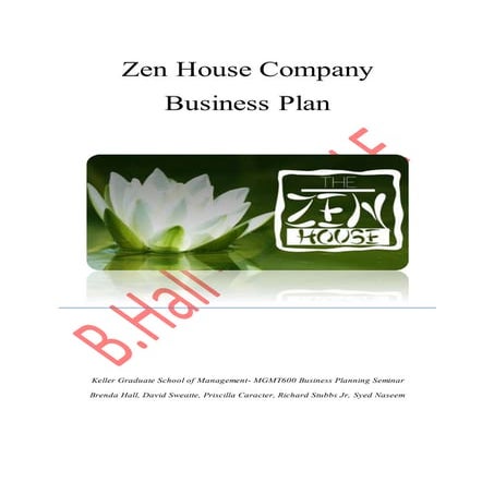 Zen House Company Business Plan Sample