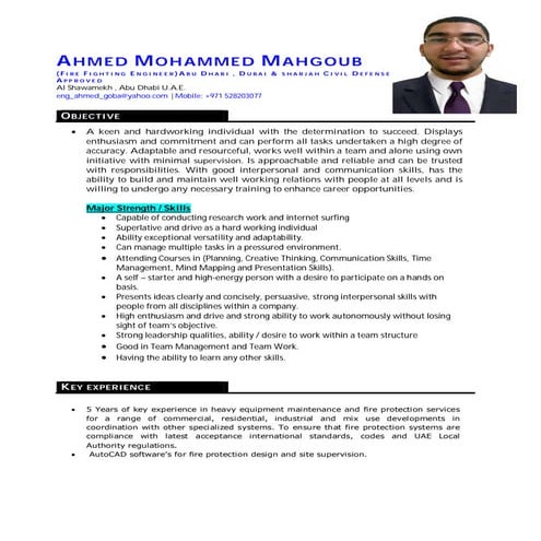 CV Muhammed Salahuddeen, Fire Protection Engineer | DOCX
