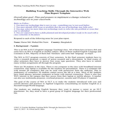 Building Teaching Skills Through the Interactive Web Plan Report_Harun