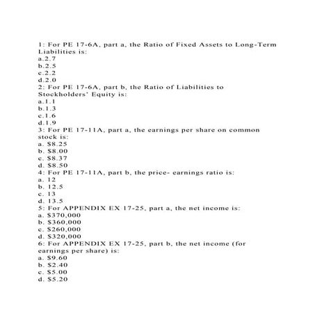 1 For PE 17-6A, part a, the Ratio of Fixed Assets to Long-Term Li.docx
