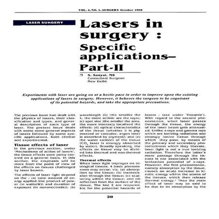 Lasers in Surgery Specific Applications Part-II - Sanjoy Sanyal