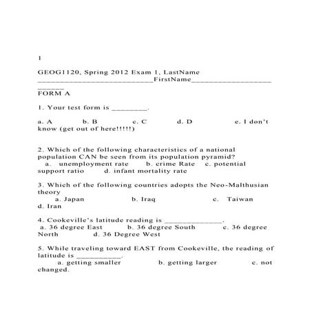 1 GEOG1120, Spring 2012 Exam 1, LastName _________________.docx
