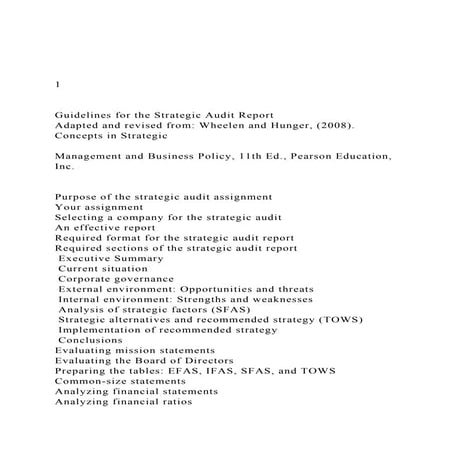 APPENDIX 1.A Strategic Audit of a Corporation I. Current Situa.docx