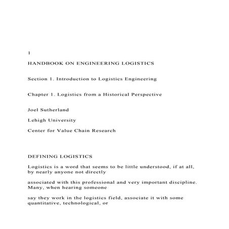 1 HANDBOOK ON ENGINEERING LOGISTICS  Section 1. .docx