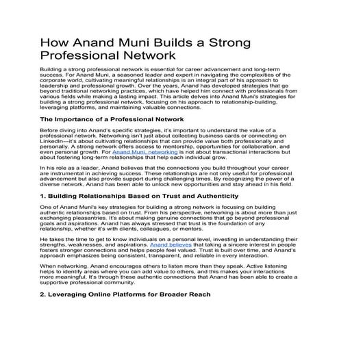 Fresh Look at How Anand Muni Builds A Strong Professional Network Docx