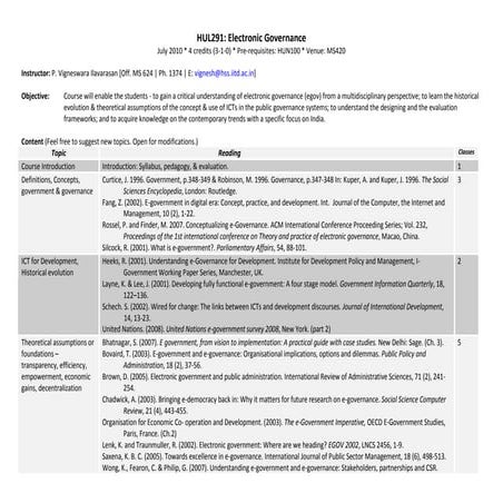 E-Governance : HUL291 Course syllabus