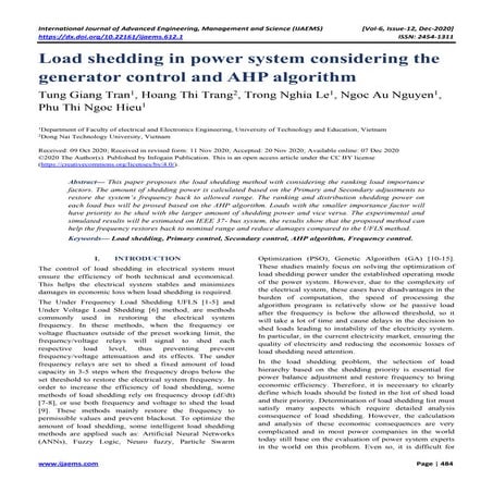 Load shedding in power system considering the generator control and AHP ...