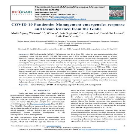 COVID-19 Pandemic: Management emergencies response and lesson learned from th...