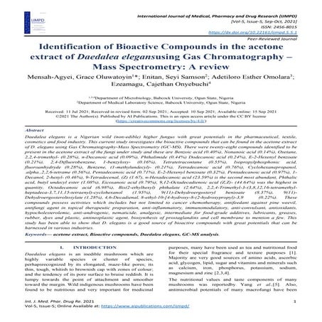 Identification of Bioactive Compounds in the acetone extract of Daedalea eleg...