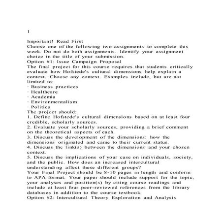 1Important! Read FirstChoose one of the following two assig