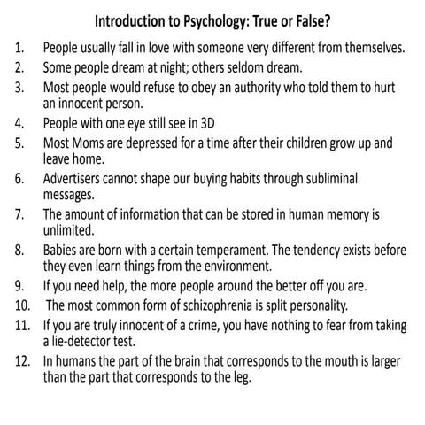 Introduction to Psychology Quiz for Psychology Students