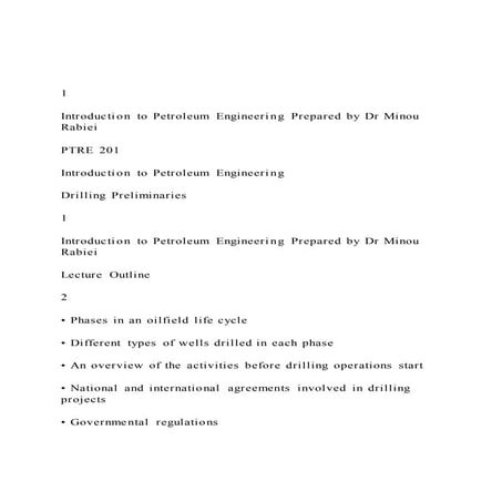 1Introduction to Petroleum Engineering Prepared by Dr Mino