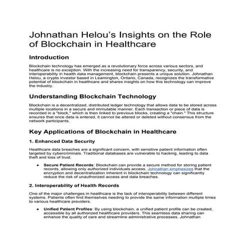 Johnathan Helou’s Insights on the Role of Blockchain in Healthcare.docx