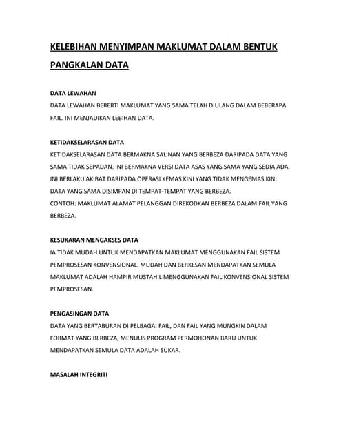 Pangkalan data kelebihan