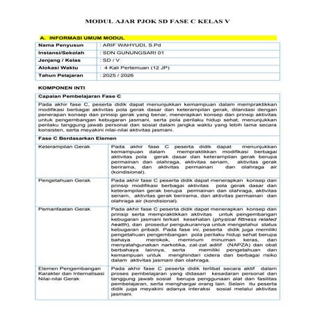 MODUL AJAR PJOK FASE C KELAS 5 KURIKULUM MERDEKA | DOCX