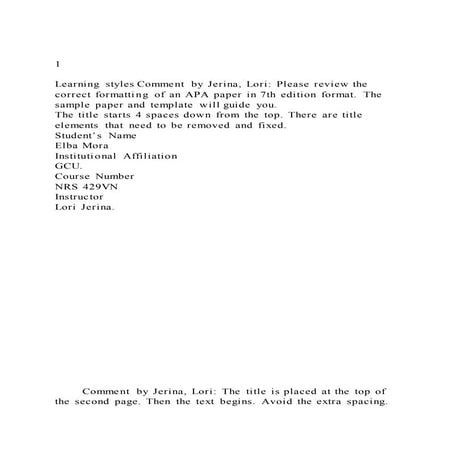 1Learning stylesComment by Jerina, Lori Please review the co