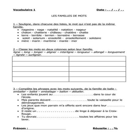 1 les mots de la meme famille | DOC