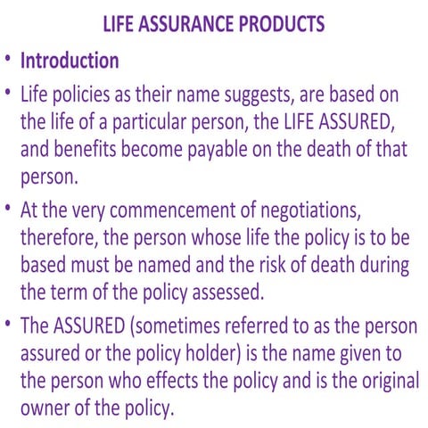 1  life assurance products