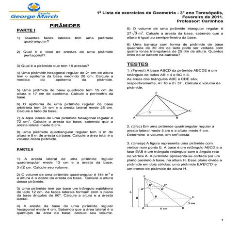 1ª LISTA DE EXERCÍCIOS( PIRÂMIDES) | PDF