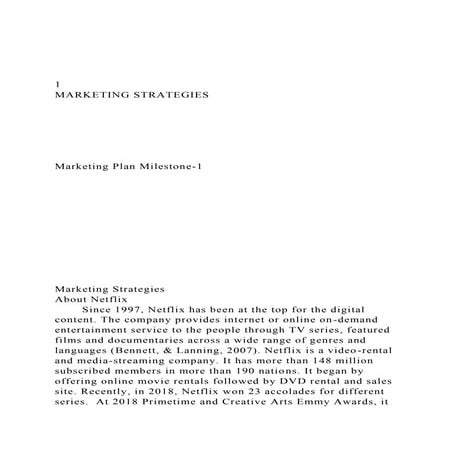 1MARKETING STRATEGIES  Marketing Plan Mileston.docx
